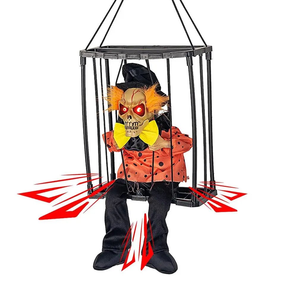 Sprechendes Skelett eines Gefangenen im Käfig Halloween-Dekoration mit Bewegungssensor, Licht und Sound Gruseleffekt | Sansoti