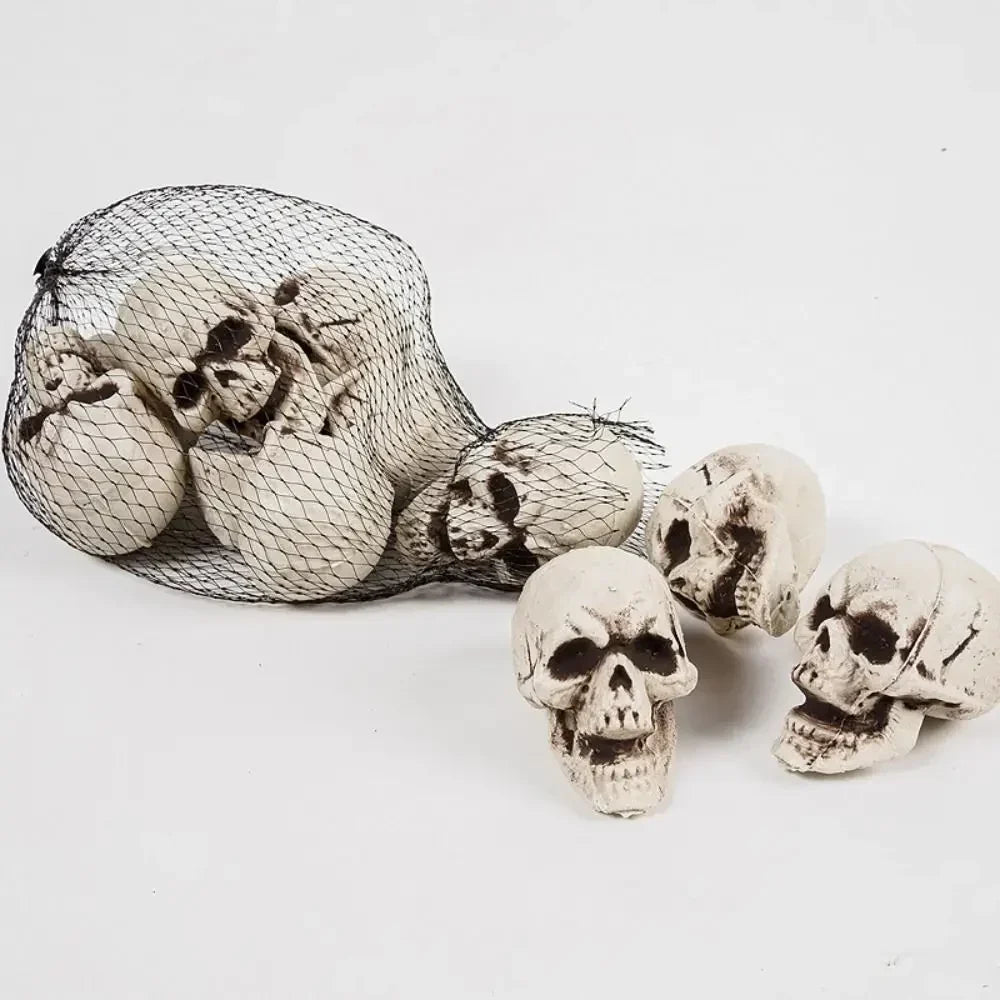 Dekoratives Totenkopf-Miniaturen-Set, 10-teilig, weißes Skelett-Tischornament, Halloween-Partydekoration, gotisch | Sansoti