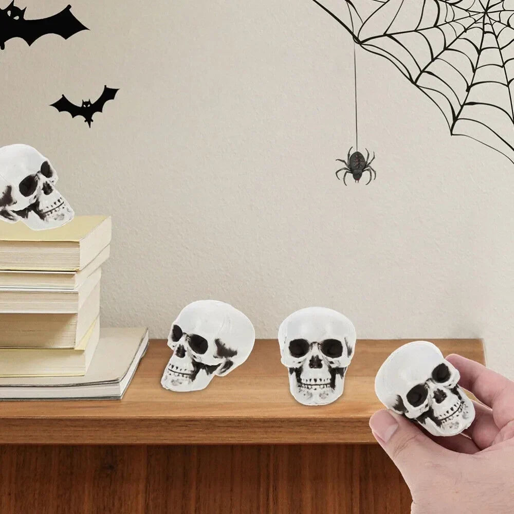 Dekoratives Totenkopf-Miniaturen-Set, 10-teilig, weißes Skelett-Tischornament, Halloween-Partydekoration, gotisch | Sansoti