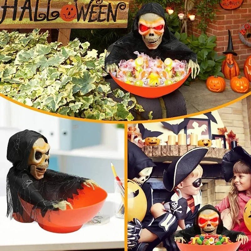 Bol à bonbons interactif, décoration d'Halloween avec son et lumière, citrouille effrayante pour décorer la fête, Trick or Treat | Sansoti