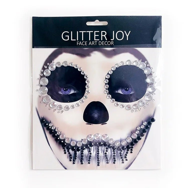 Biżuteria do twarzy na Halloween: czaszka, gwiazda i pająk, samoprzylepne akrylowe kryształki, brokat, przyjęcie, przebieranki, karnawał | Sansoti