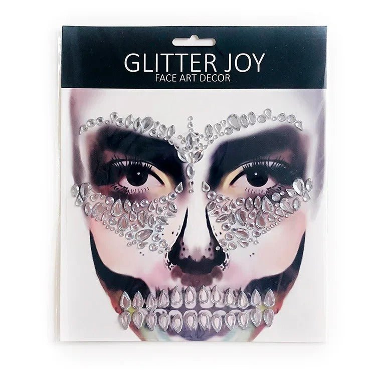 Biżuteria do twarzy na Halloween: czaszka, gwiazda i pająk, samoprzylepne akrylowe kryształki, brokat, przyjęcie, przebieranki, karnawał | Sansoti