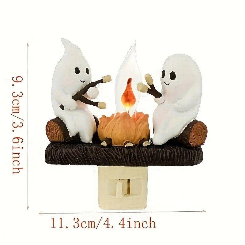 Lampka nocna „Ognisko duszków” 11 cm, migoczące światło, lampka do gniazdka, nastrojowe oświetlenie na Halloween, dekoracja | Sansoti