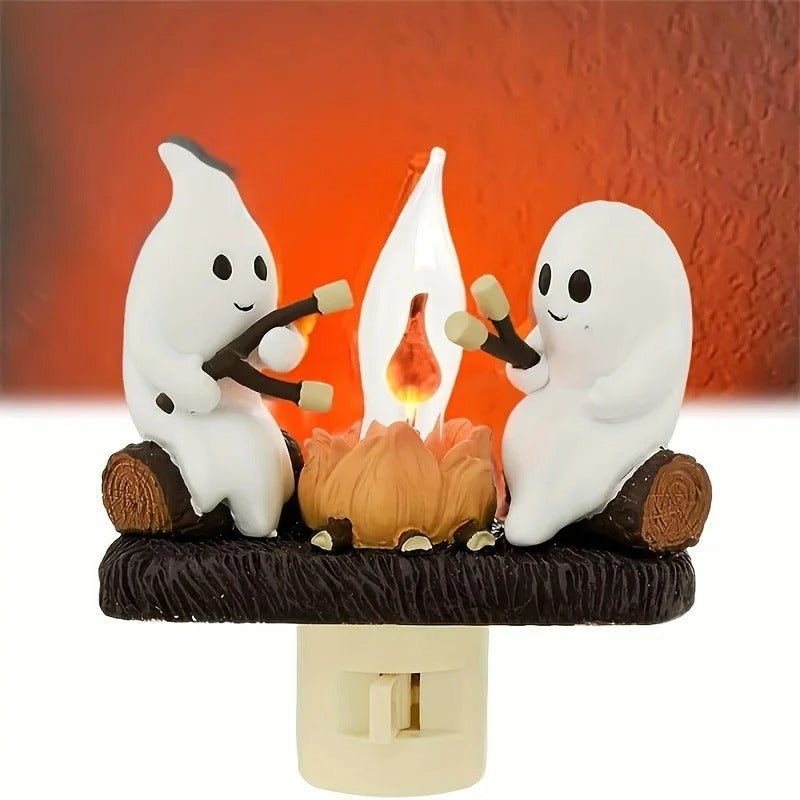 Lampka nocna „Ognisko duszków” 11 cm, migoczące światło, lampka do gniazdka, nastrojowe oświetlenie na Halloween, dekoracja | Sansoti