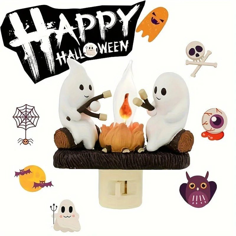 Lampka nocna „Ognisko duszków” 11 cm, migoczące światło, lampka do gniazdka, nastrojowe oświetlenie na Halloween, dekoracja | Sansoti