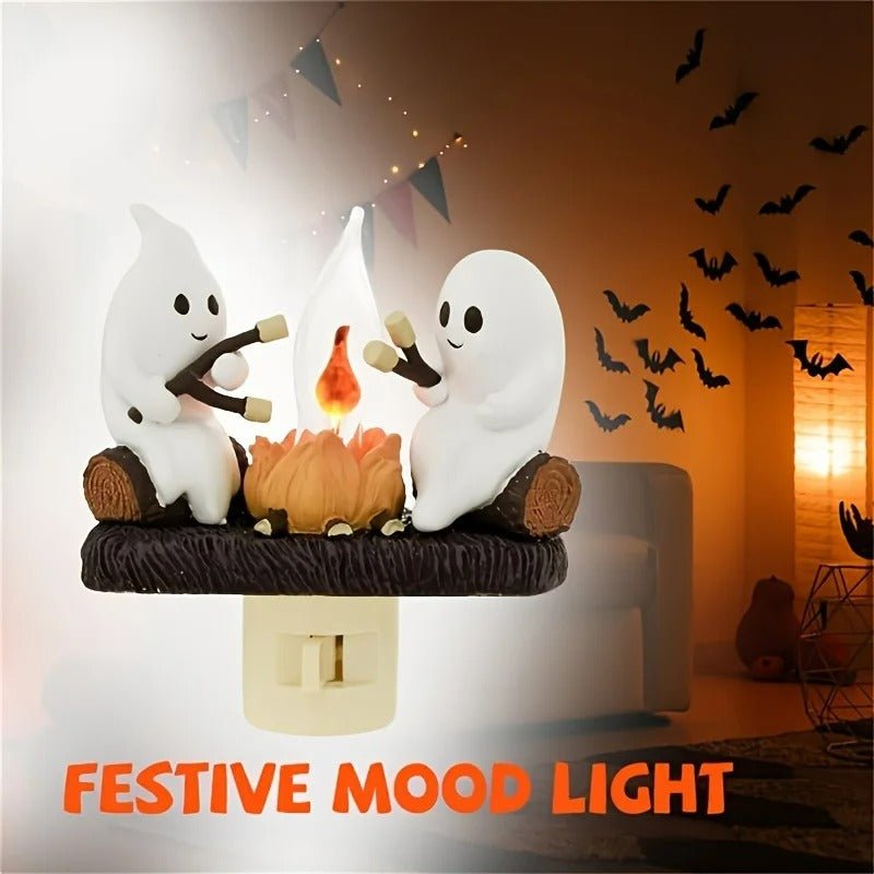Lampka nocna „Ognisko duszków” 11 cm, migoczące światło, lampka do gniazdka, nastrojowe oświetlenie na Halloween, dekoracja | Sansoti