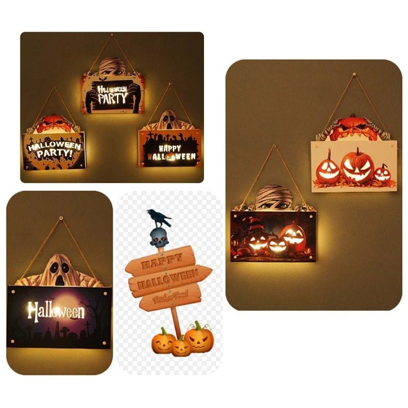 Houten Halloween Deurhanger met Pompoen en Heksenprint voor Feestelijke Herfstsfeer en Decoratie Thuis | Sansoti