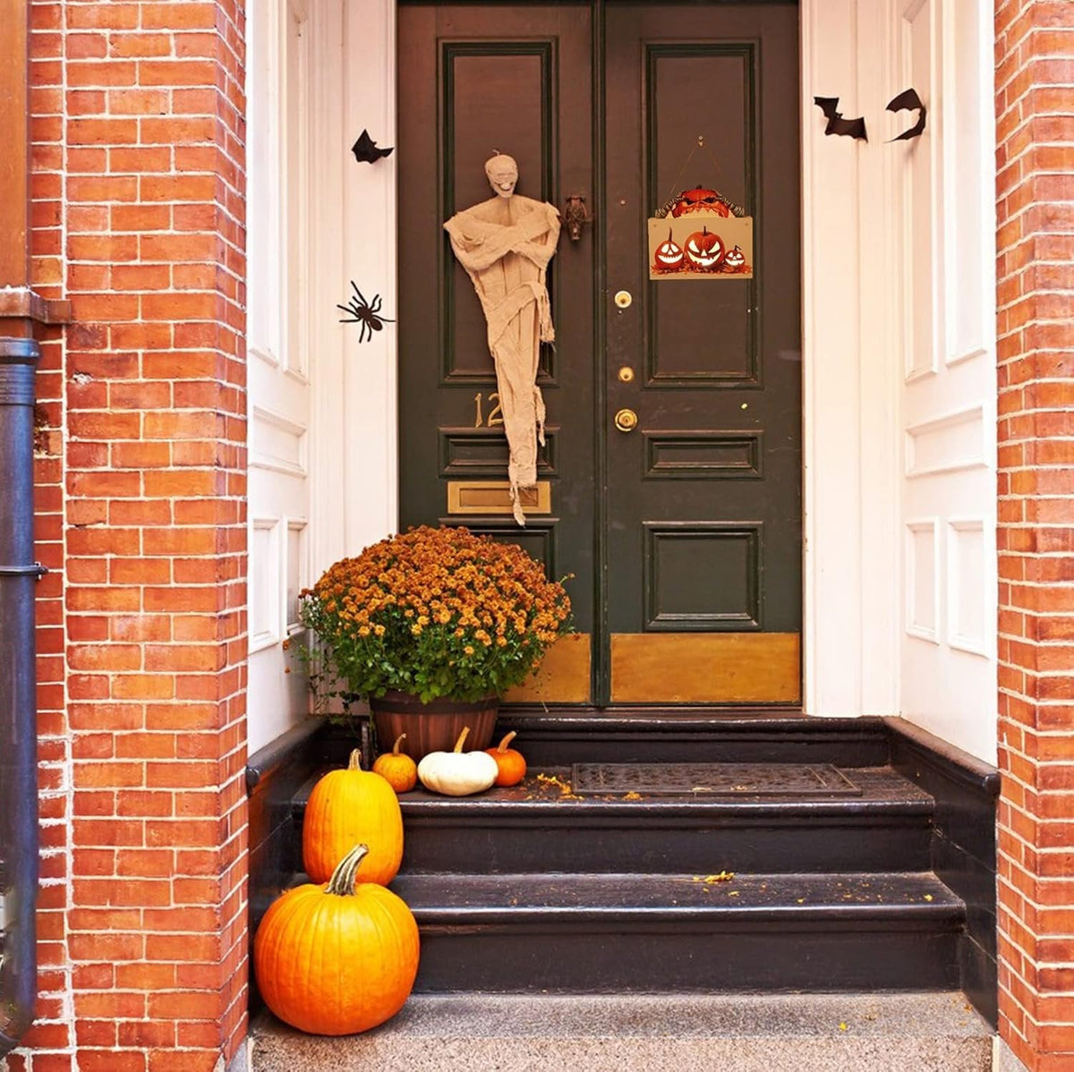 Houten Halloween Deurhanger met Pompoen en Heksenprint voor Feestelijke Herfstsfeer en Decoratie Thuis | Sansoti