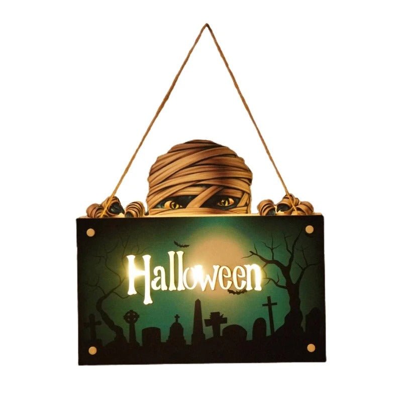 Houten Halloween Deurhanger met Pompoen en Heksenprint voor Feestelijke Herfstsfeer en Decoratie Thuis | Sansoti