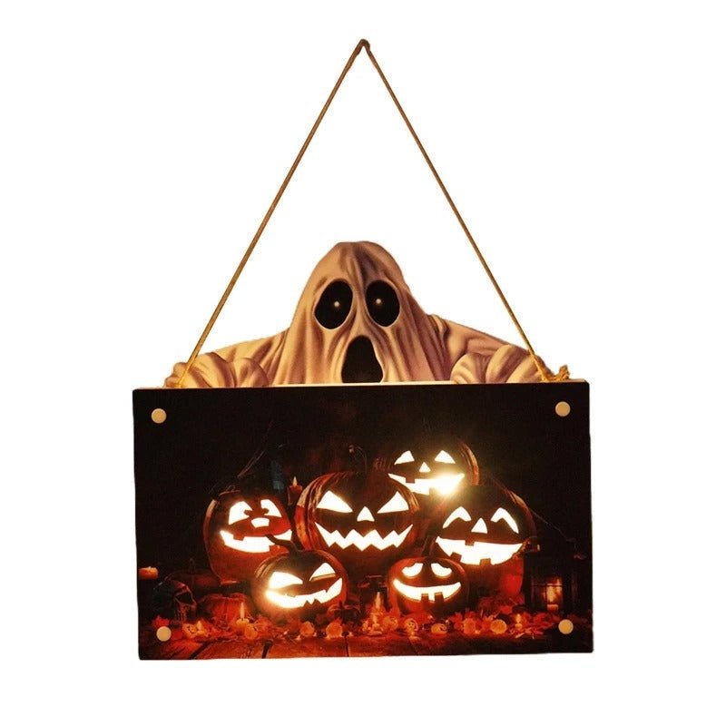 Houten Halloween Deurhanger met Pompoen en Heksenprint voor Feestelijke Herfstsfeer en Decoratie Thuis | Sansoti