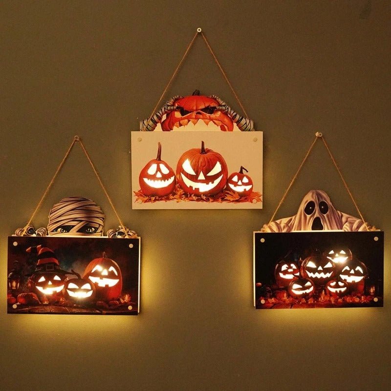 Houten Halloween Deurhanger met Pompoen en Heksenprint voor Feestelijke Herfstsfeer en Decoratie Thuis | Sansoti