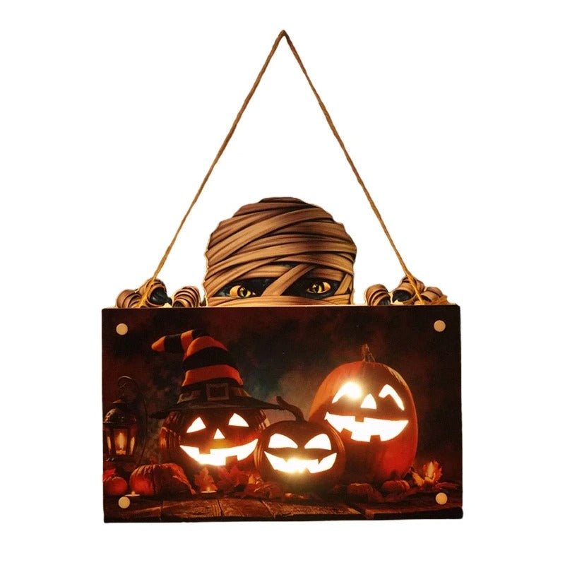 Houten Halloween Deurhanger met Pompoen en Heksenprint voor Feestelijke Herfstsfeer en Decoratie Thuis | Sansoti