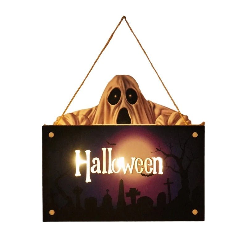 Houten Halloween Deurhanger met Pompoen en Heksenprint voor Feestelijke Herfstsfeer en Decoratie Thuis | Sansoti