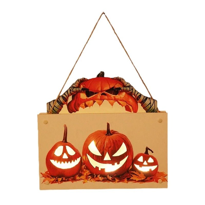 Houten Halloween Deurhanger met Pompoen en Heksenprint voor Feestelijke Herfstsfeer en Decoratie Thuis | Sansoti