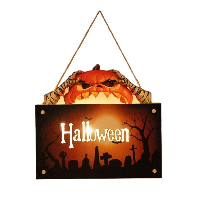 Houten Halloween Deurhanger met Pompoen en Heksenprint voor Feestelijke Herfstsfeer en Decoratie Thuis | Sansoti