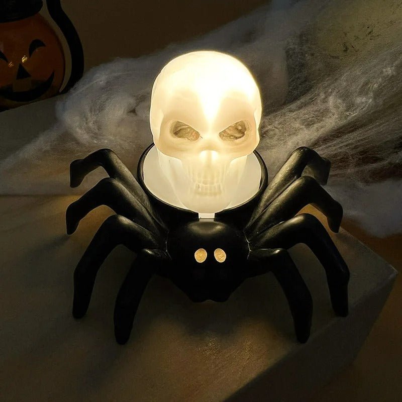 Dekoracyjna lampka halloweenowa z pająkiem i czaszką - nastrojowe oświetlenie LED na upiorne wieczory tematyczne i przyjęcia | Sansoti