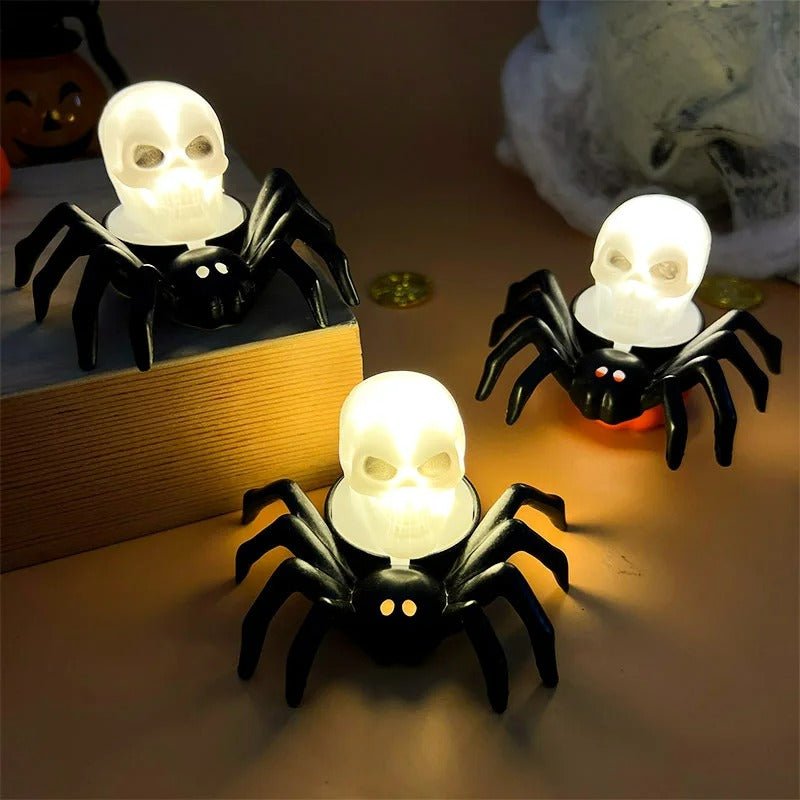 Dekoracyjna lampka halloweenowa z pająkiem i czaszką - nastrojowe oświetlenie LED na upiorne wieczory tematyczne i przyjęcia | Sansoti