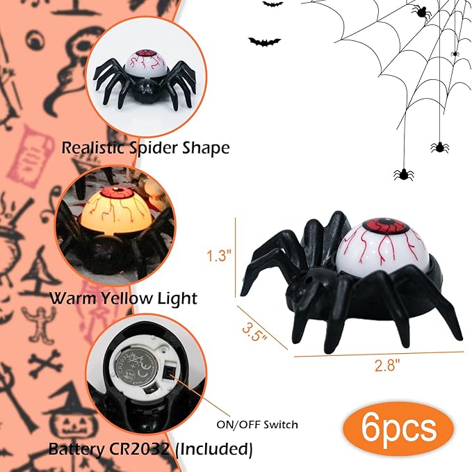 Dekoracyjna lampka halloweenowa z pająkiem i czaszką - nastrojowe oświetlenie LED na upiorne wieczory tematyczne i przyjęcia | Sansoti