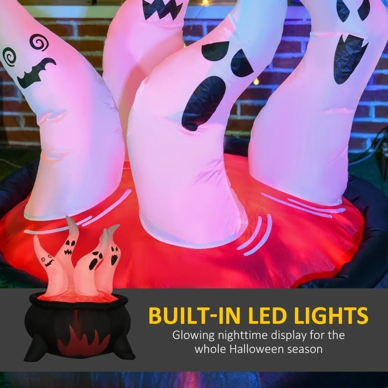Inflatable Halloween Cauldron with LED Ghost Decoration for Garden Lighting, Outdoor Party Decoration, Witch | Sansoti