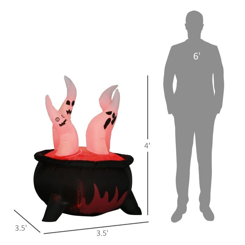 Inflatable Halloween Cauldron with LED Ghost Decoration for Garden Lighting, Outdoor Party Decoration, Witch | Sansoti