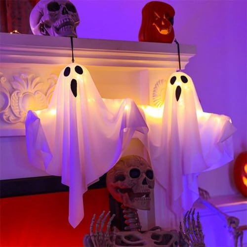 Fantôme lumineux à piles avec éclairage LED pour Halloween et décoration de façade, intérieur et extérieur | Sansoti