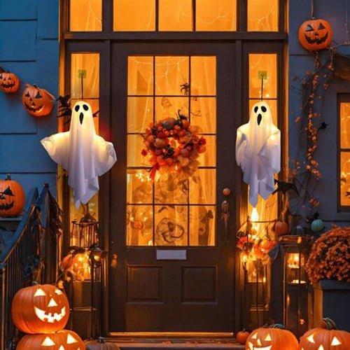Fantôme lumineux à piles avec éclairage LED pour Halloween et décoration de façade, intérieur et extérieur | Sansoti