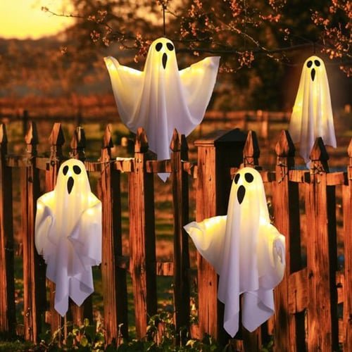Fantôme lumineux à piles avec éclairage LED pour Halloween et décoration de façade, intérieur et extérieur | Sansoti