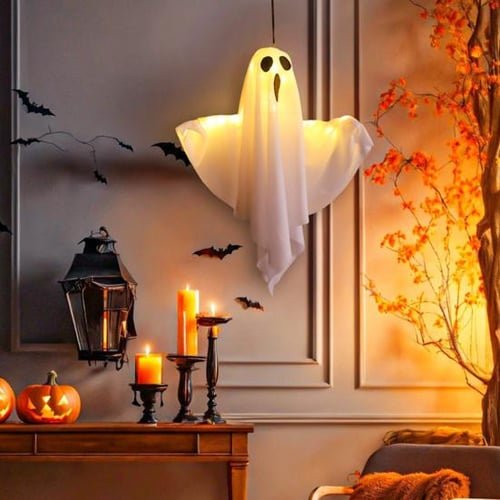 Fantôme lumineux à piles avec éclairage LED pour Halloween et décoration de façade, intérieur et extérieur | Sansoti
