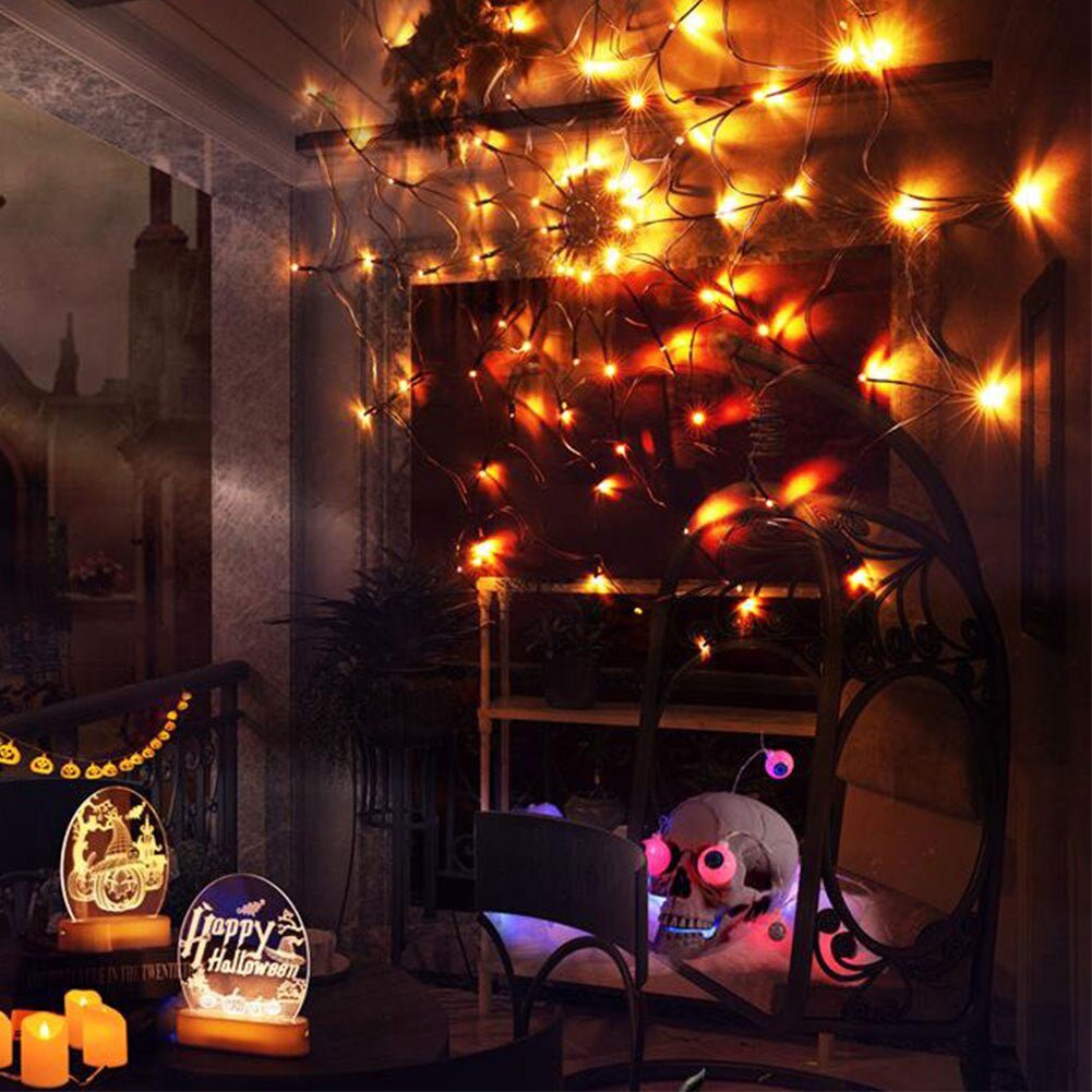 Oświetlenie pajęczynowe LED Wodoodporne Dekoracja halloweenowa Oświetlenie imprezowe 8 trybów Pilot zdalnego sterowania | Sansoti