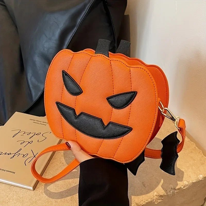 Kürbis-Schultertasche im Halloween-Design aus PU-Leder, Damen-Crossbody-Handtasche, festliches Accessoire mit Stauraum | Sansoti