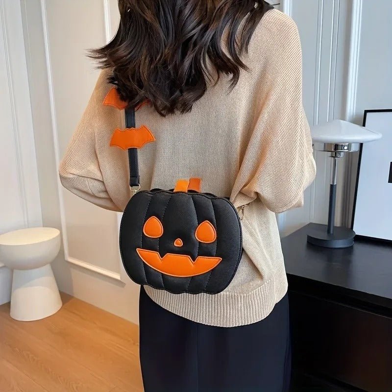 Kürbis-Schultertasche im Halloween-Design aus PU-Leder, Damen-Crossbody-Handtasche, festliches Accessoire mit Stauraum | Sansoti
