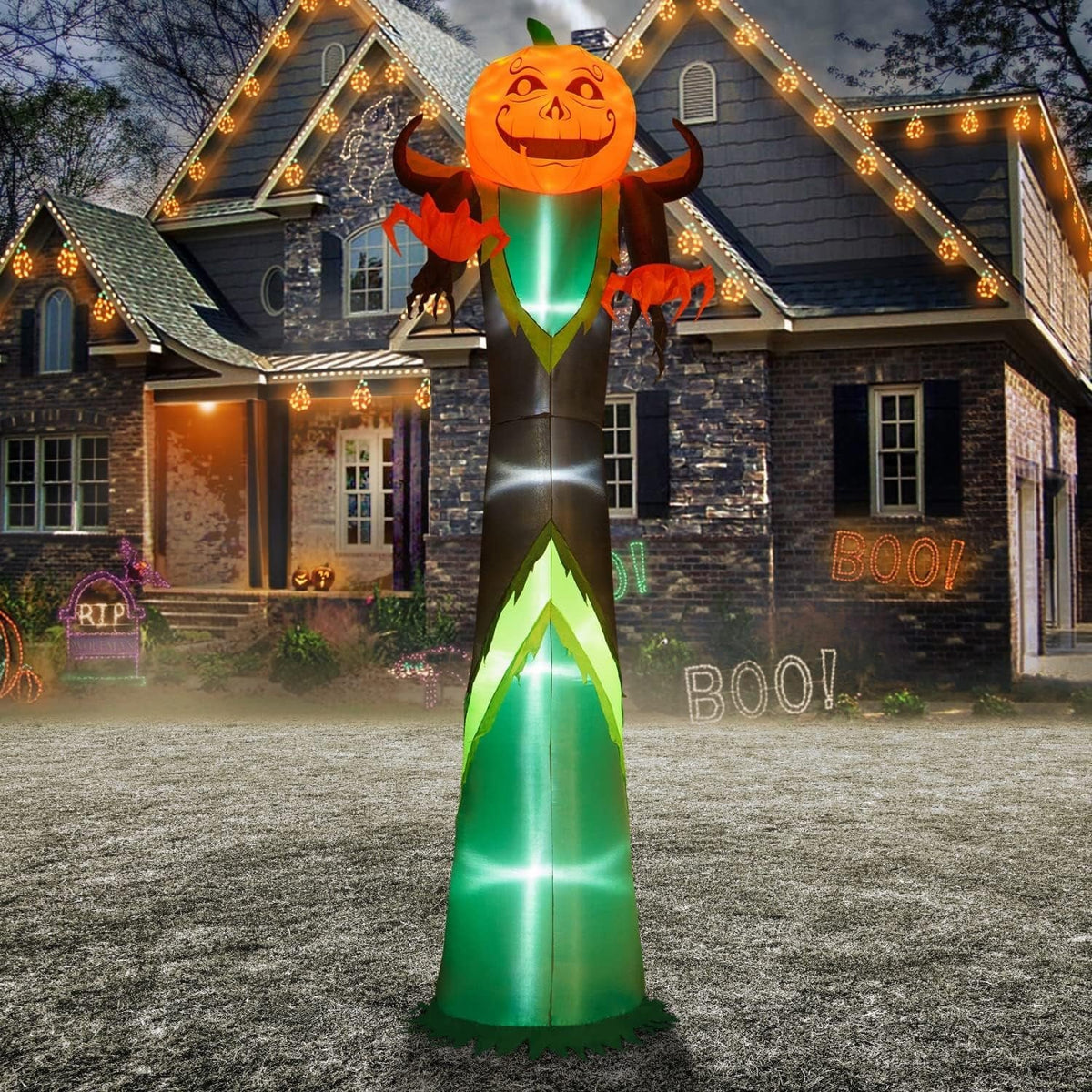 Opblaasbare pompoen met LED-verlichting 370 cm Halloween tuindecoratie sfeerverlichting tuin outdoor | Sansoti