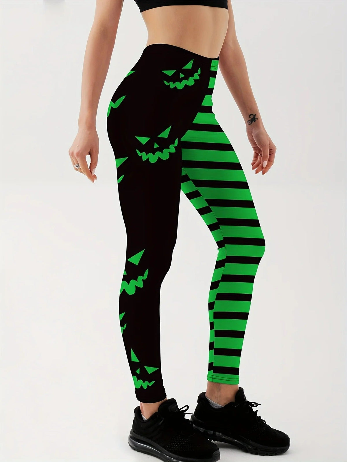 Damskie legginsy sportowe z wysokim stanem i wzorem dyni, poliester, Halloween, joga, fitness, bieganie, trening na siłowni | Sansoti