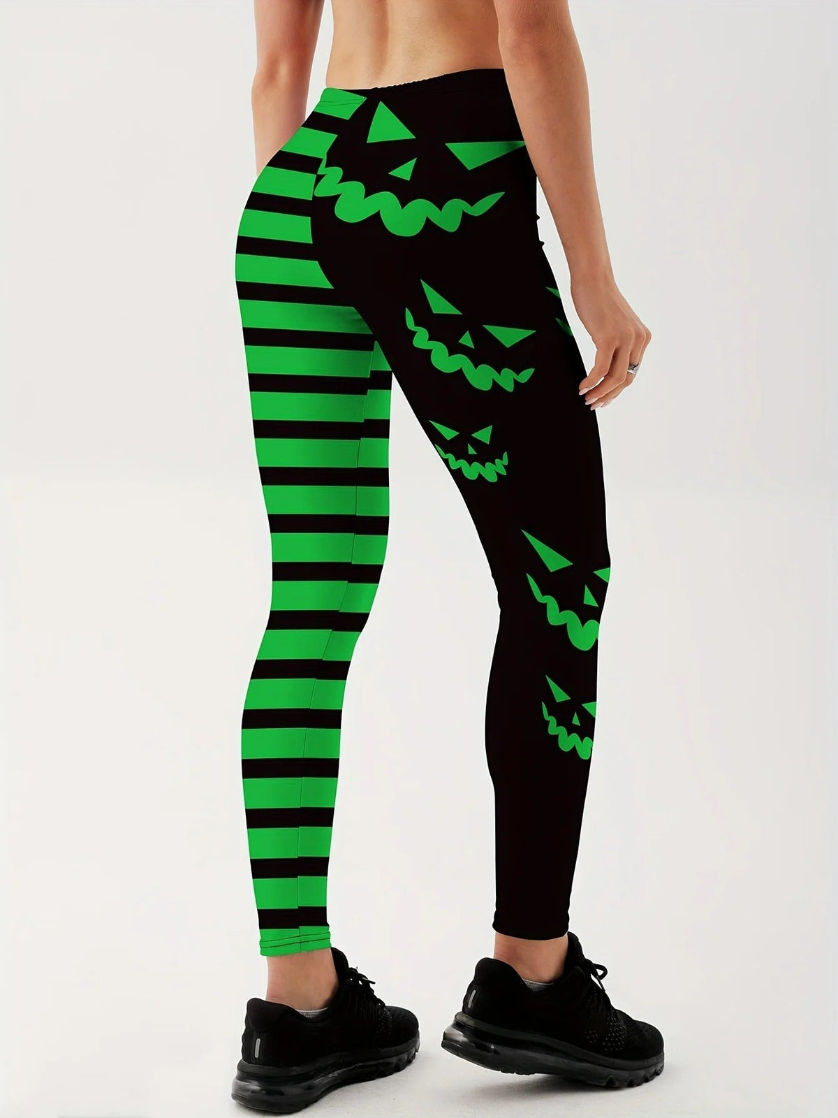 Damskie legginsy sportowe z wysokim stanem i wzorem dyni, poliester, Halloween, joga, fitness, bieganie, trening na siłowni | Sansoti