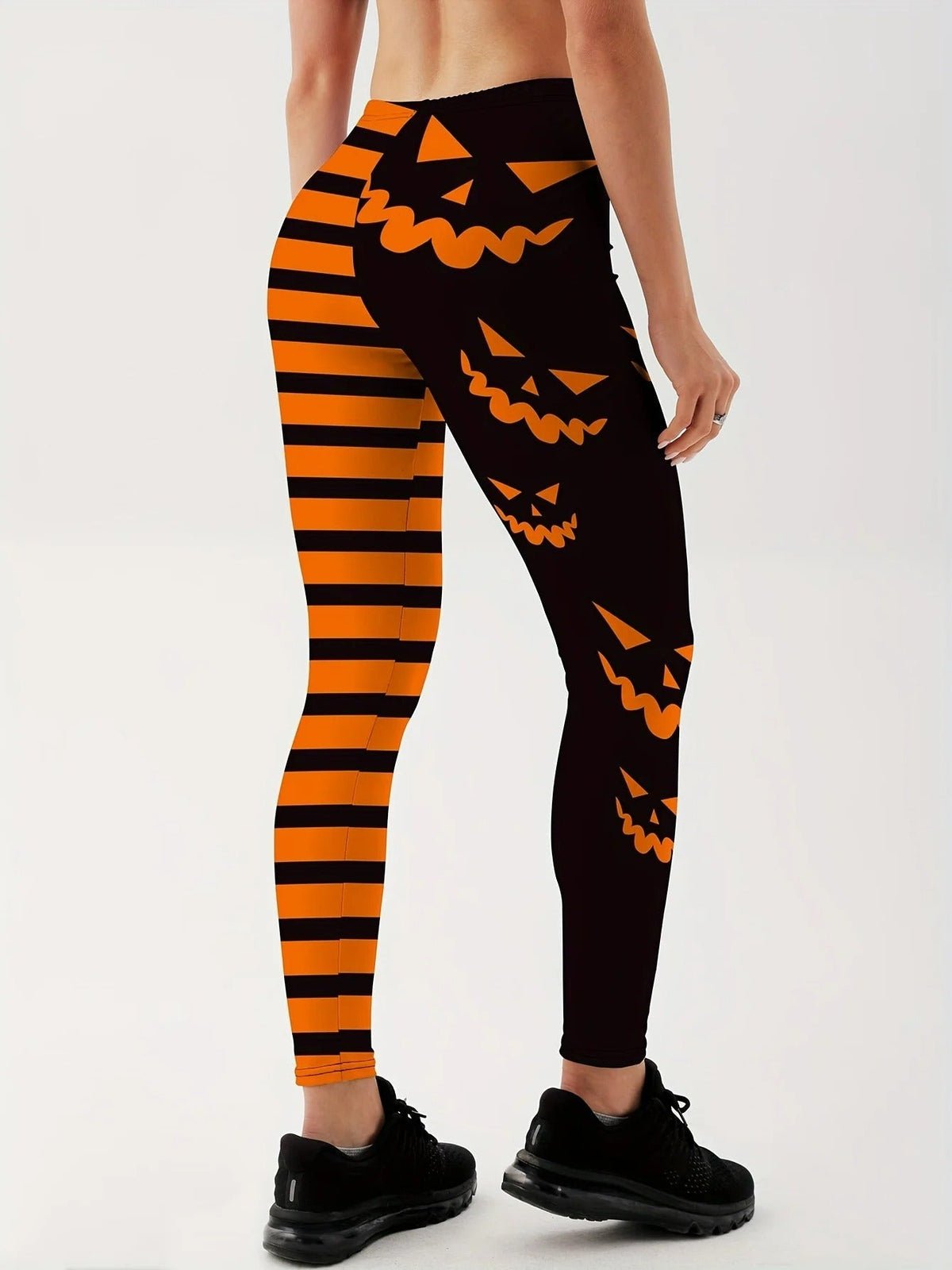 Damskie legginsy sportowe z wysokim stanem i wzorem dyni, poliester, Halloween, joga, fitness, bieganie, trening na siłowni | Sansoti