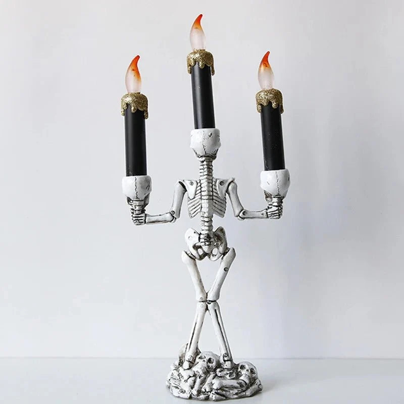 Gothic Skull Candle Holder LED Three-Headed Resin Art Halloween Decoration Skeleton Table Ornament Mood Lighting | Sansoti