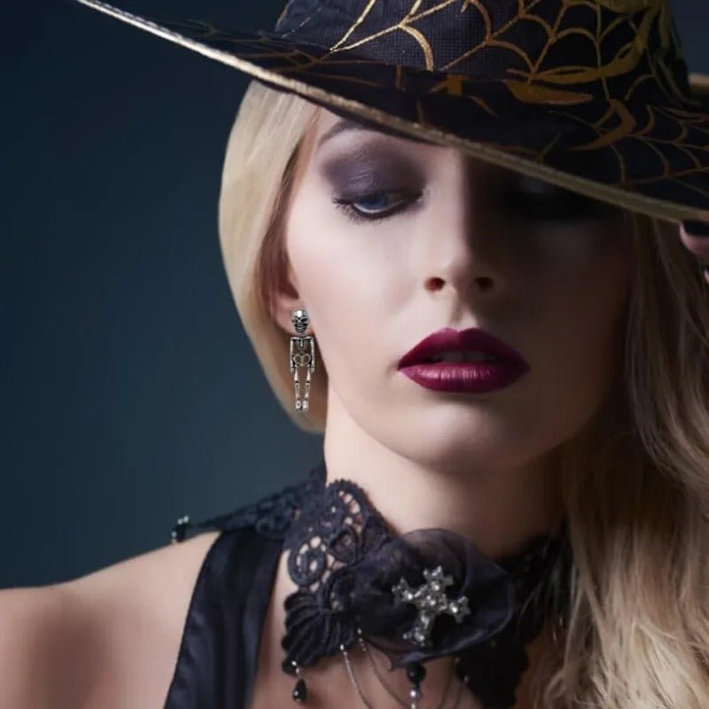 Hängende silberfarbene Totenkopf-Ohrringe für Damen, Accessoire im Gothic-Stil, Schmuck für die Feiertage | Sansoti