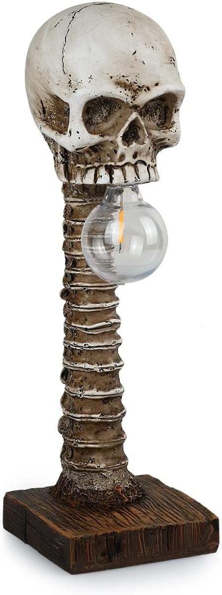 Resin Skeleton Skull Lamp Gothic - Unique Table Lamp with Spine Base - Halloween Mood Lighting Decoration | Sansoti