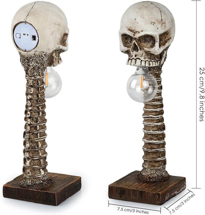 Resin Skeleton Skull Lamp Gothic - Unique Table Lamp with Spine Base - Halloween Mood Lighting Decoration | Sansoti