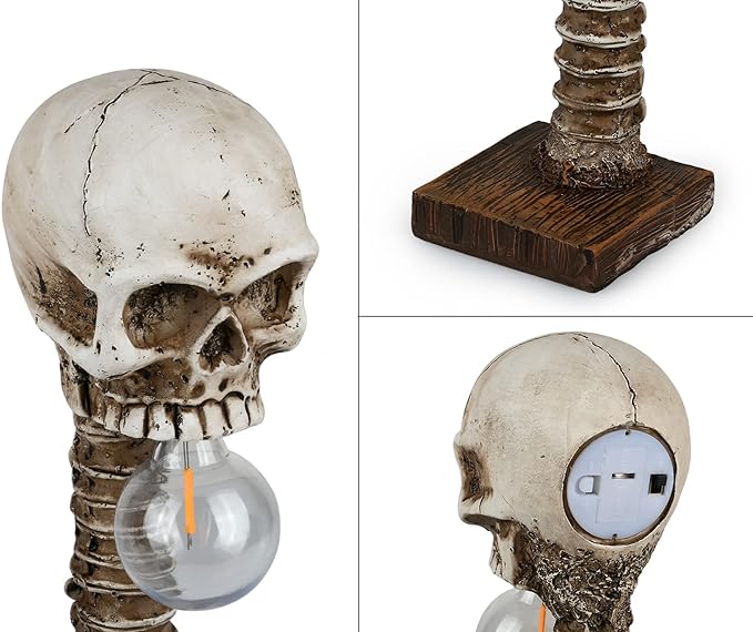 Resin Skeleton Skull Lamp Gothic - Unique Table Lamp with Spine Base - Halloween Mood Lighting Decoration | Sansoti