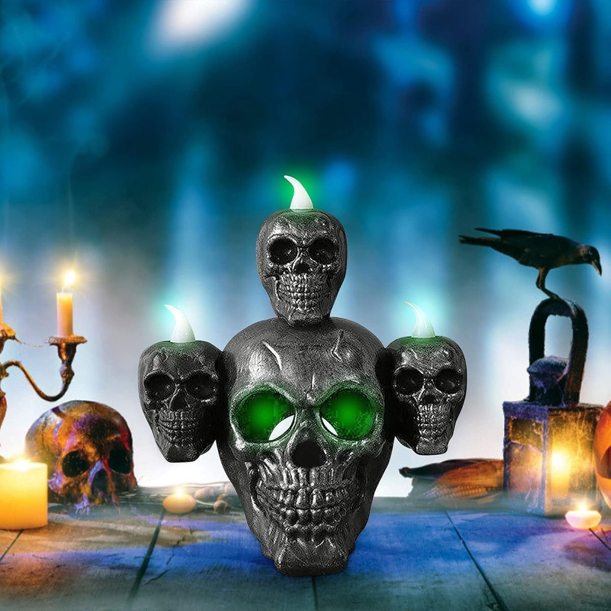 Lampe décorative LED en forme de crâne pour fête d'Halloween, éclairage d'ambiance à piles, thème effrayant, lampe de table, lumière d'ambiance | Sansoti