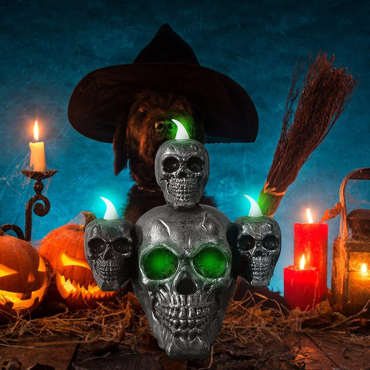 LED Skull Lamp Decoration Halloween Party Battery-Powered Ambient Lighting Spooky Theme Table Lamp Mood Light | Sansoti