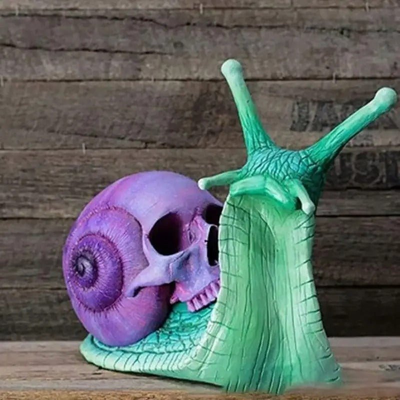Schnecke mit Totenkopf, Gartenfigur aus Kunstharz, Gothic-Dekoration für drinnen und draußen, Skulptur für Wohnzimmer, Garten und Terrasse | Sansoti