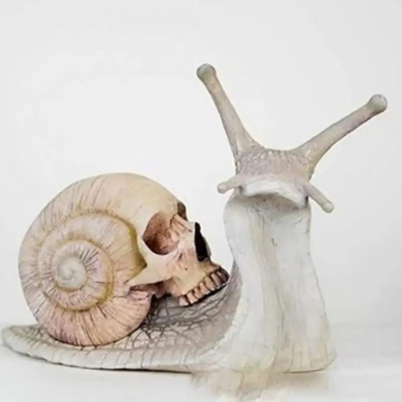 Schnecke mit Totenkopf, Gartenfigur aus Kunstharz, Gothic-Dekoration für drinnen und draußen, Skulptur für Wohnzimmer, Garten und Terrasse | Sansoti