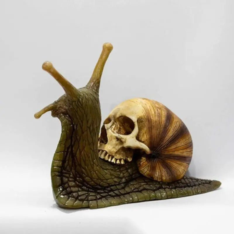 Schnecke mit Totenkopf, Gartenfigur aus Kunstharz, Gothic-Dekoration für drinnen und draußen, Skulptur für Wohnzimmer, Garten und Terrasse | Sansoti