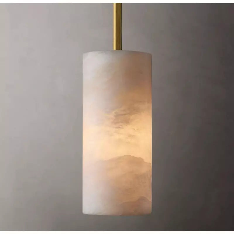 Suspension cylindrique en pierre naturelle Albâtre sculpté à la main Métal E26 Lumière chaleureuse Salle à manger Chambre | Sansoti
