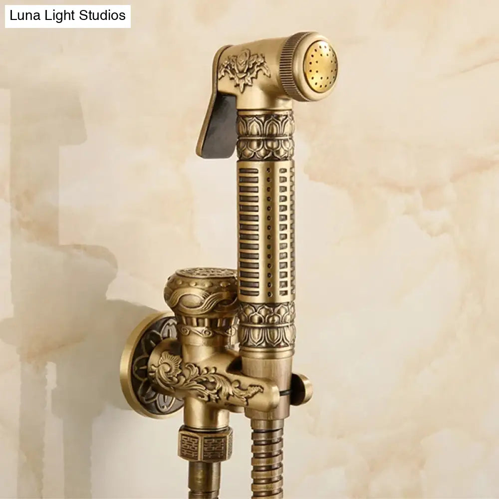 Douchette de bidet murale à eau froide, jet horizontal, laiton antique ciselé, kit de douche pour toilettes et sanitaires | Sansoti