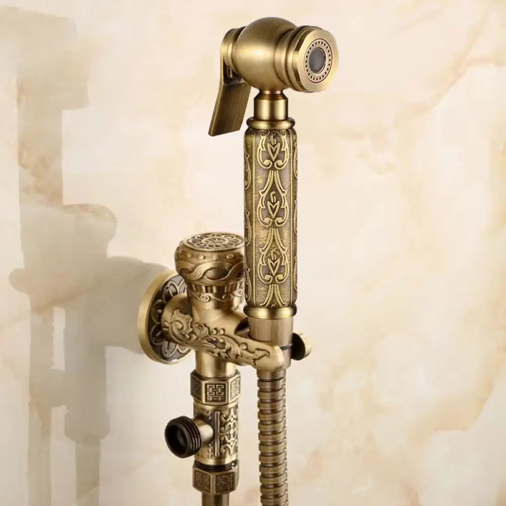 Douchette de bidet murale à eau froide, jet horizontal, laiton antique ciselé, kit de douche pour toilettes et sanitaires | Sansoti