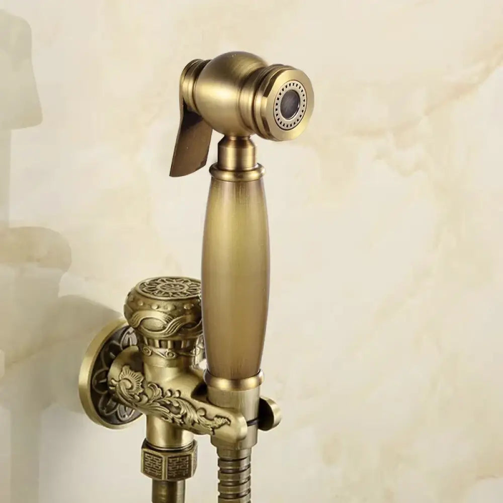 Douchette de bidet murale à eau froide, jet horizontal, laiton antique ciselé, kit de douche pour toilettes et sanitaires | Sansoti