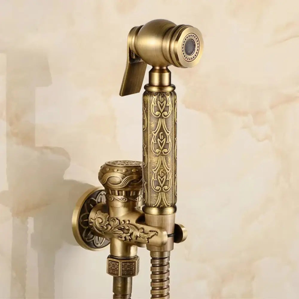 Douchette de bidet murale à eau froide, jet horizontal, laiton antique ciselé, kit de douche pour toilettes et sanitaires | Sansoti